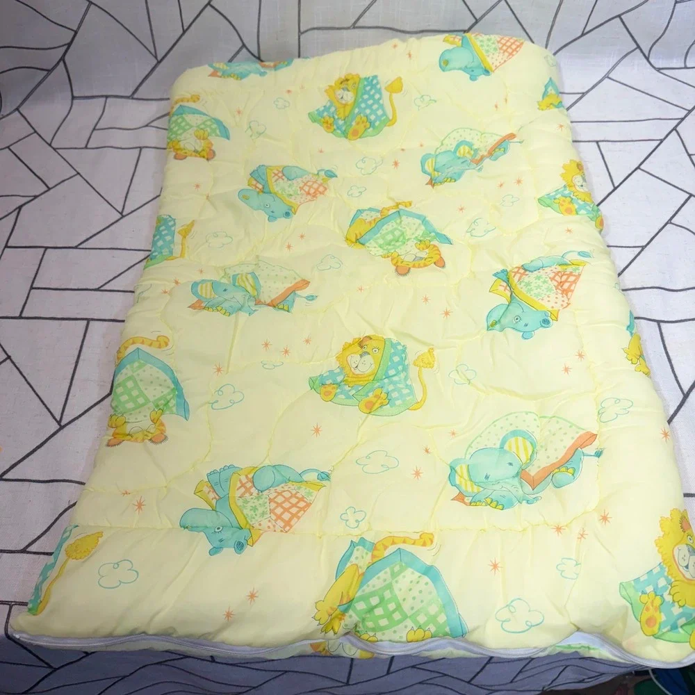 Vintage Baby Sleeping Bag Bunting One Size Yellow Lion Elephant Quilted Zipper